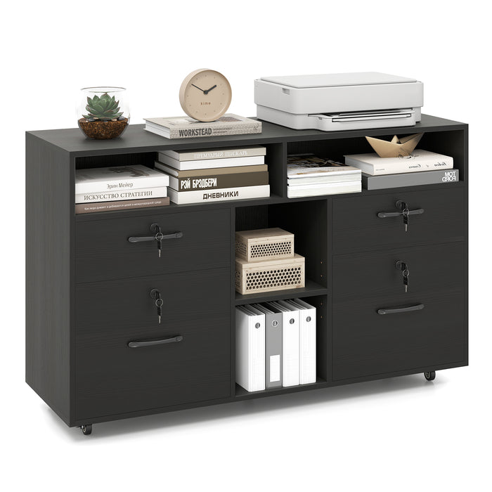 File Cabinet with Lock, Mobile Lateral Filing Storage Organizer