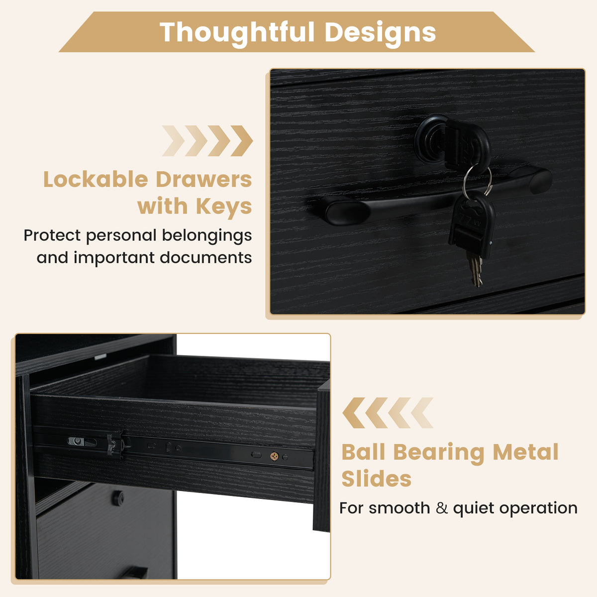 File Cabinet with Lock, Mobile Lateral Filing Storage Organizer