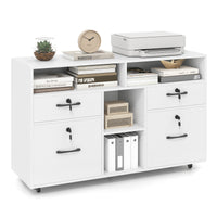 File Cabinet with Lock, Mobile Lateral Filing Storage Organizer