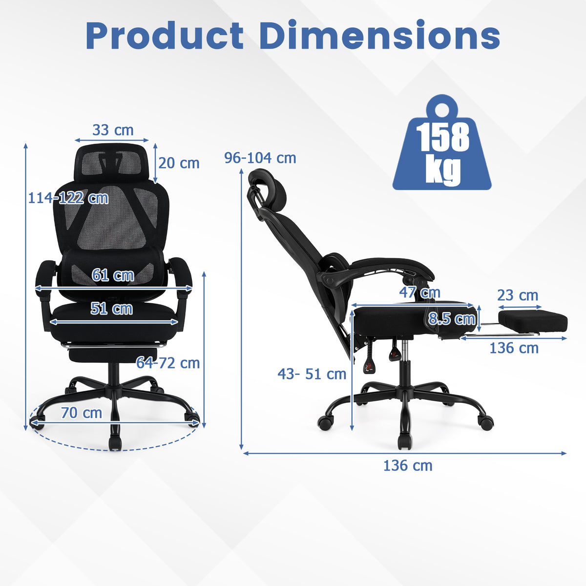 Ergonomic Office Chair High Back Mesh Desk Chair w/ Retractable Footrest