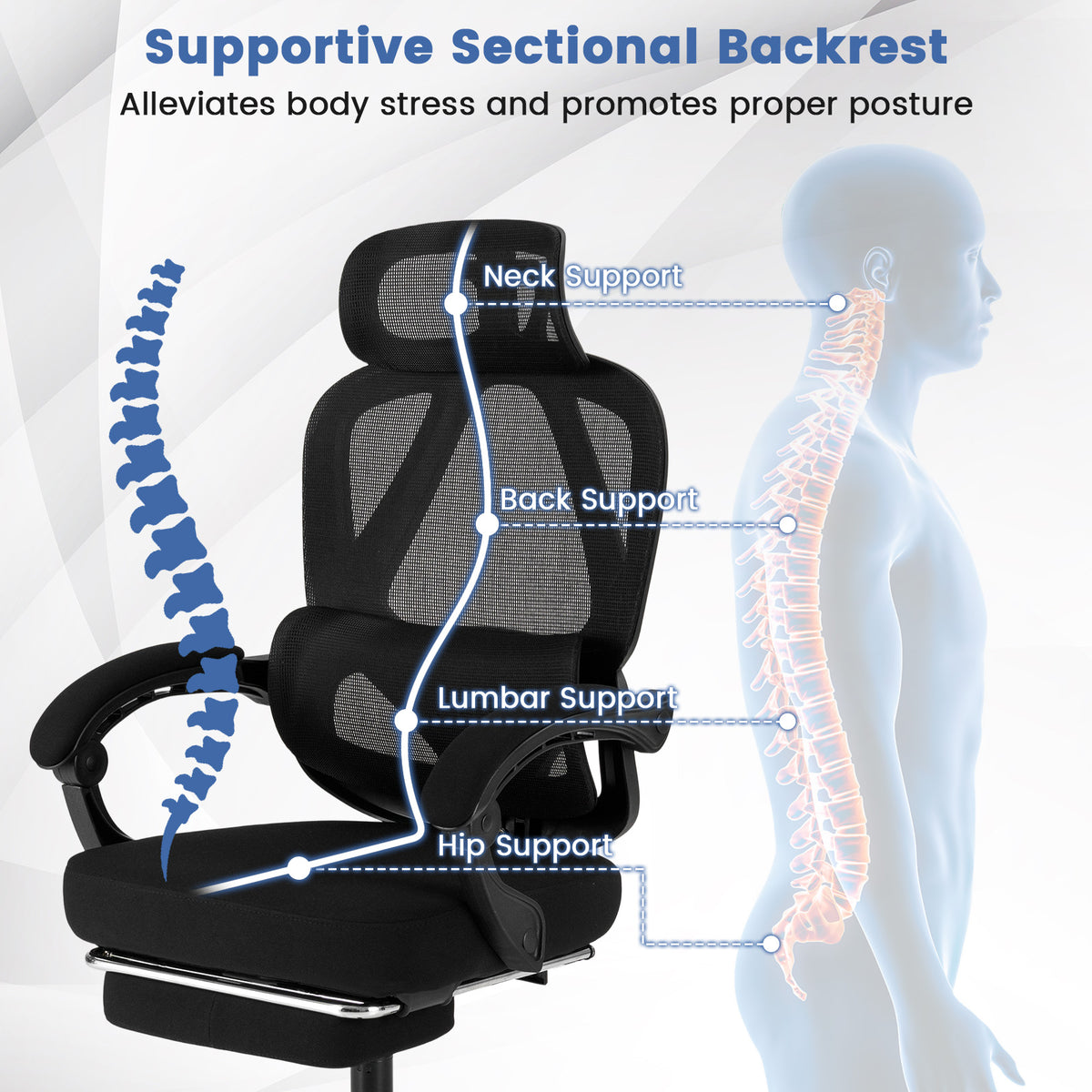 Ergonomic Office Chair High Back Mesh Desk Chair w/ Retractable Footrest