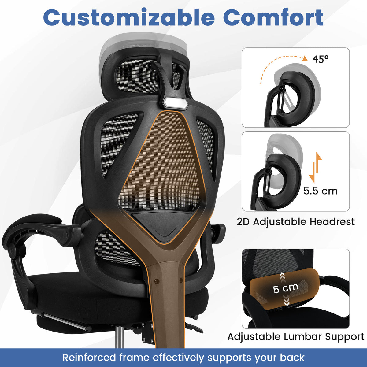 Ergonomic Office Chair High Back Mesh Desk Chair w/ Retractable Footrest
