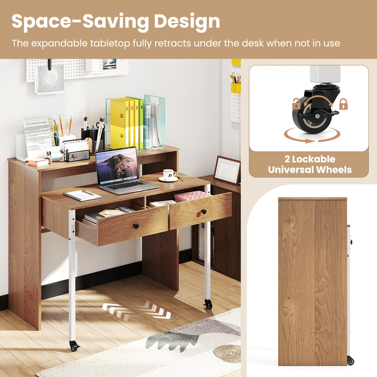 Stretchable Computer Desk Extendable Computer Desk with 2 Storage Drawers – Giantex.au