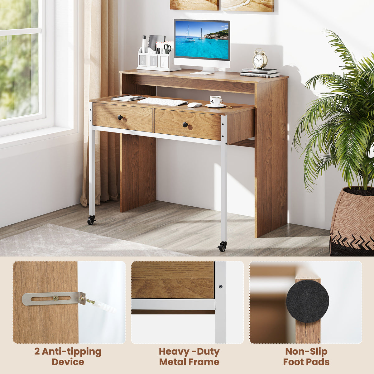 Stretchable Computer Desk Extendable Computer Desk with 2 Storage Drawers – Giantex.au