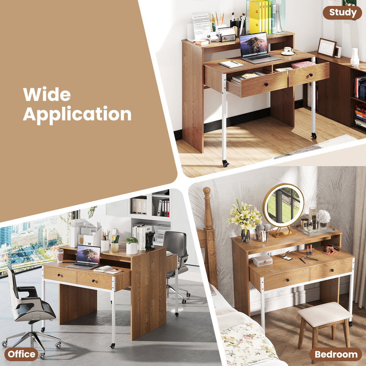 Stretchable Computer Desk Extendable Computer Desk with 2 Storage Drawers – Giantex.au