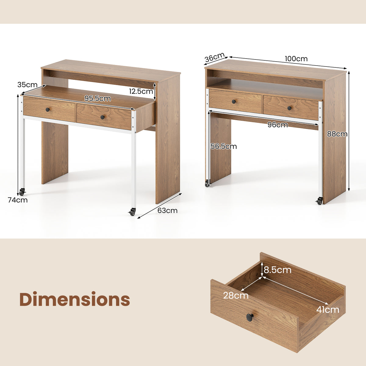 Extendable Computer Desk with 2 Storage Drawers