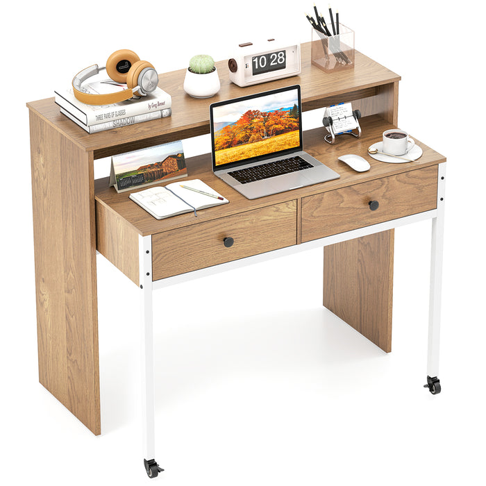 Giantex 100 CM Computer Desk, Modern Study Desk Working Table with Large Extendable Desktop