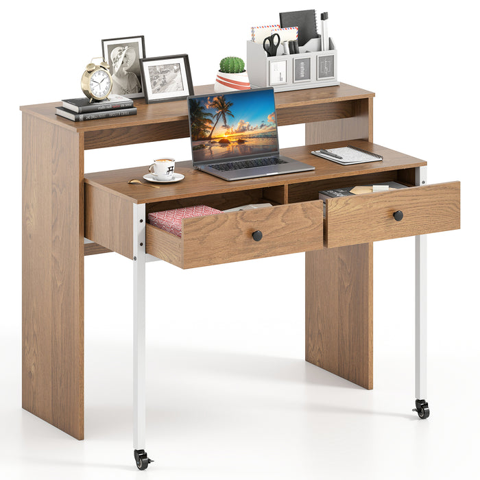 Extendable Computer Desk with 2 Storage Drawers
