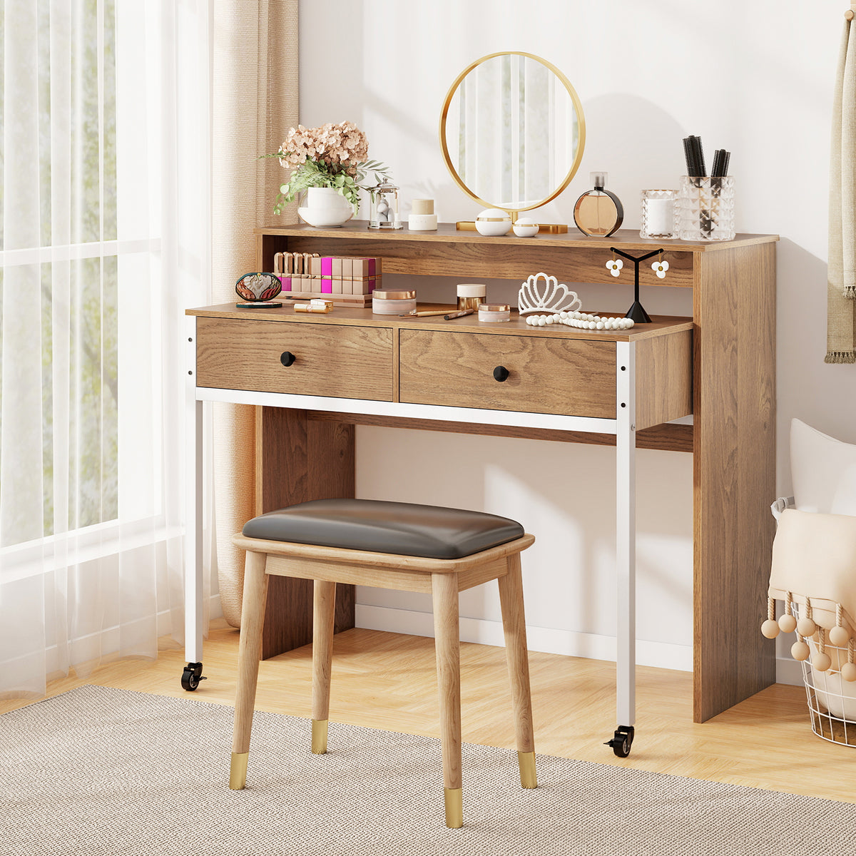 100cm Computer Table Compact Giantex 100 CM Computer Desk, Modern Study Desk Working Table with Lar ...