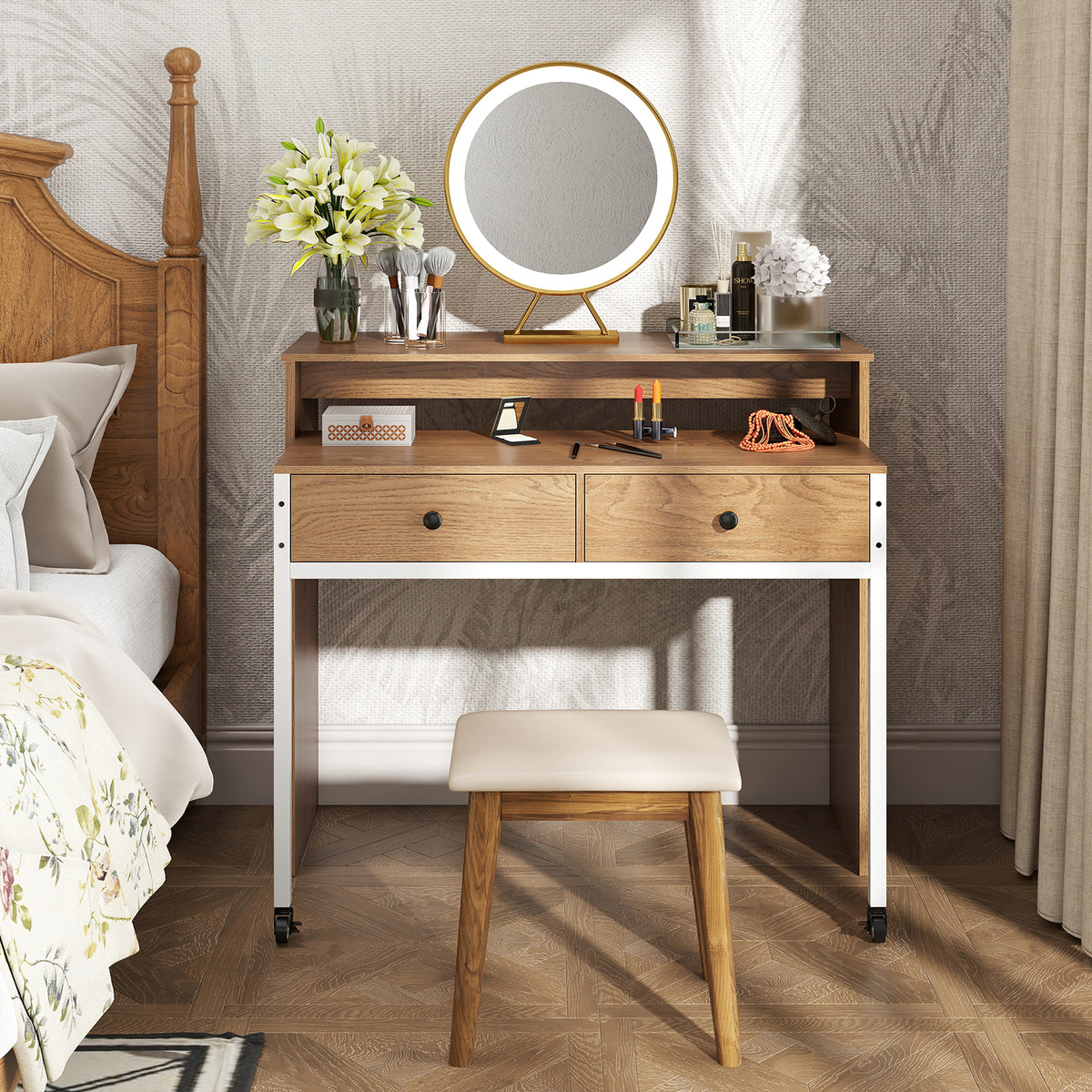 Extendable Computer Desk with 2 Storage Drawers