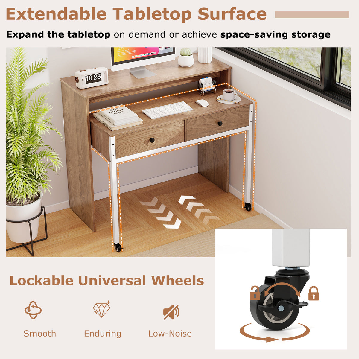 Giantex 100 CM Computer Desk, Modern Study Desk Working Table with Large Extendable Desktop