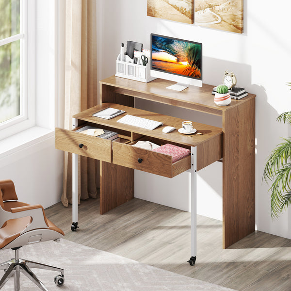 Extendable Computer Desk with 2 Storage Drawers