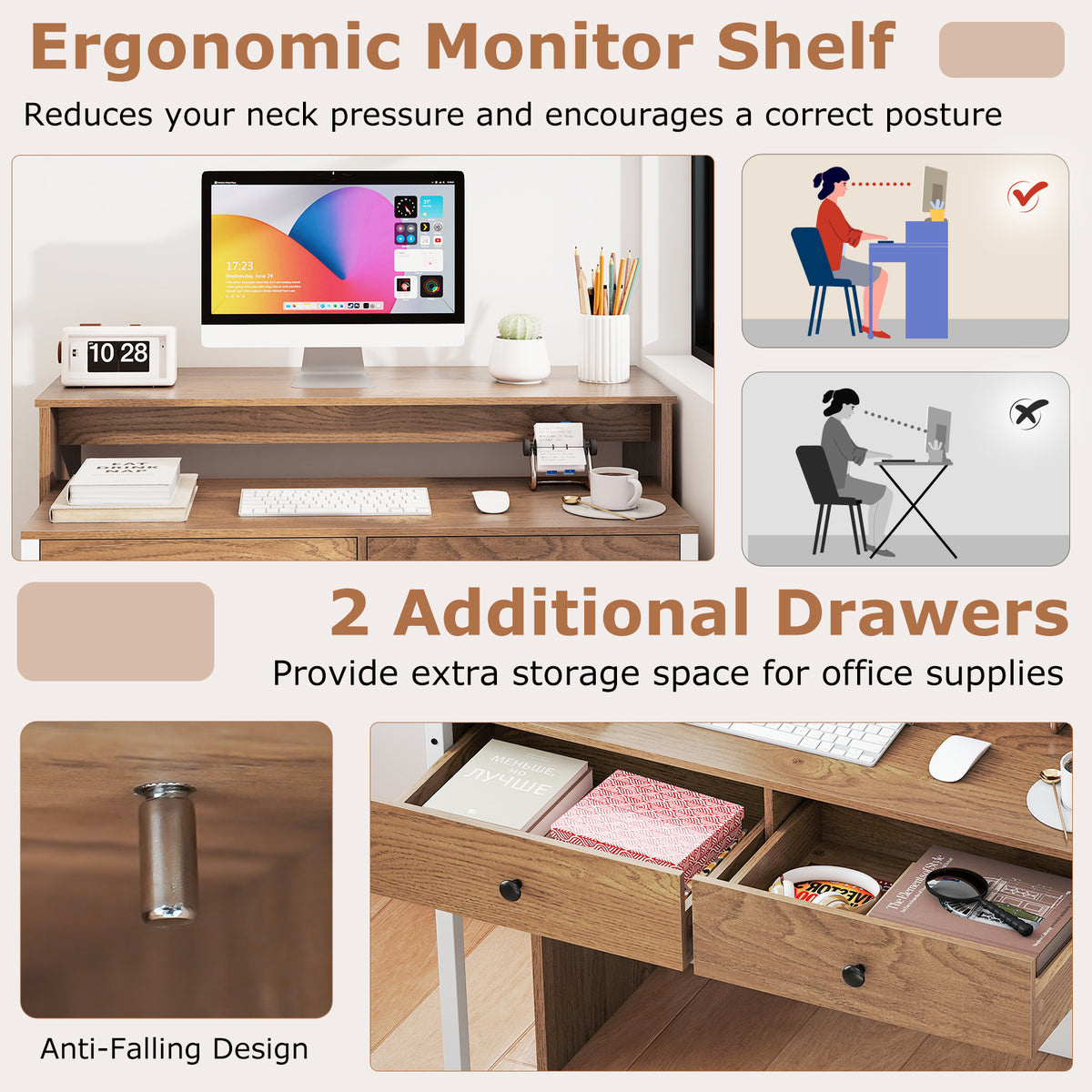 100cm Computer Table Compact Giantex 100 CM Computer Desk, Modern Study Desk Working Table with Lar ...