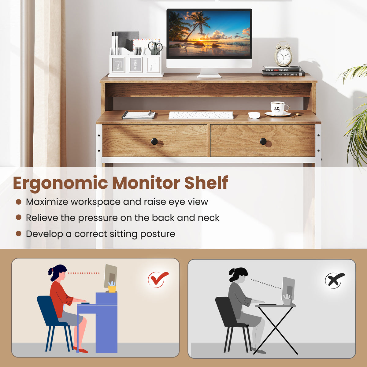 Extendable Computer Desk with 2 Storage Drawers