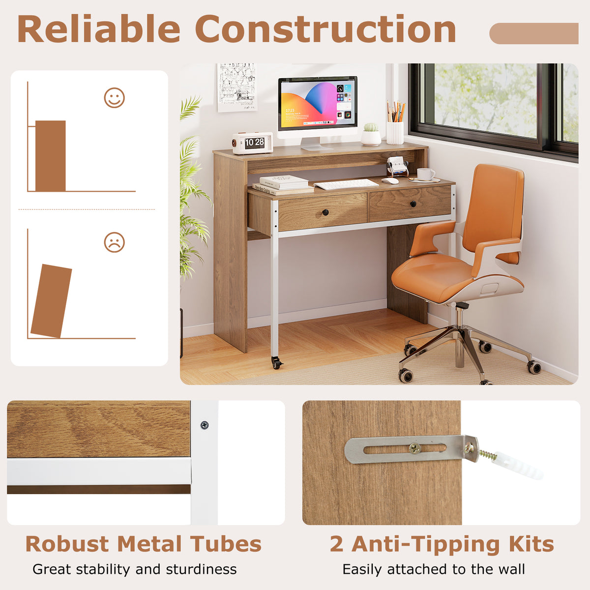 Giantex 100 CM Computer Desk, Modern Study Desk Working Table with Large Extendable Desktop