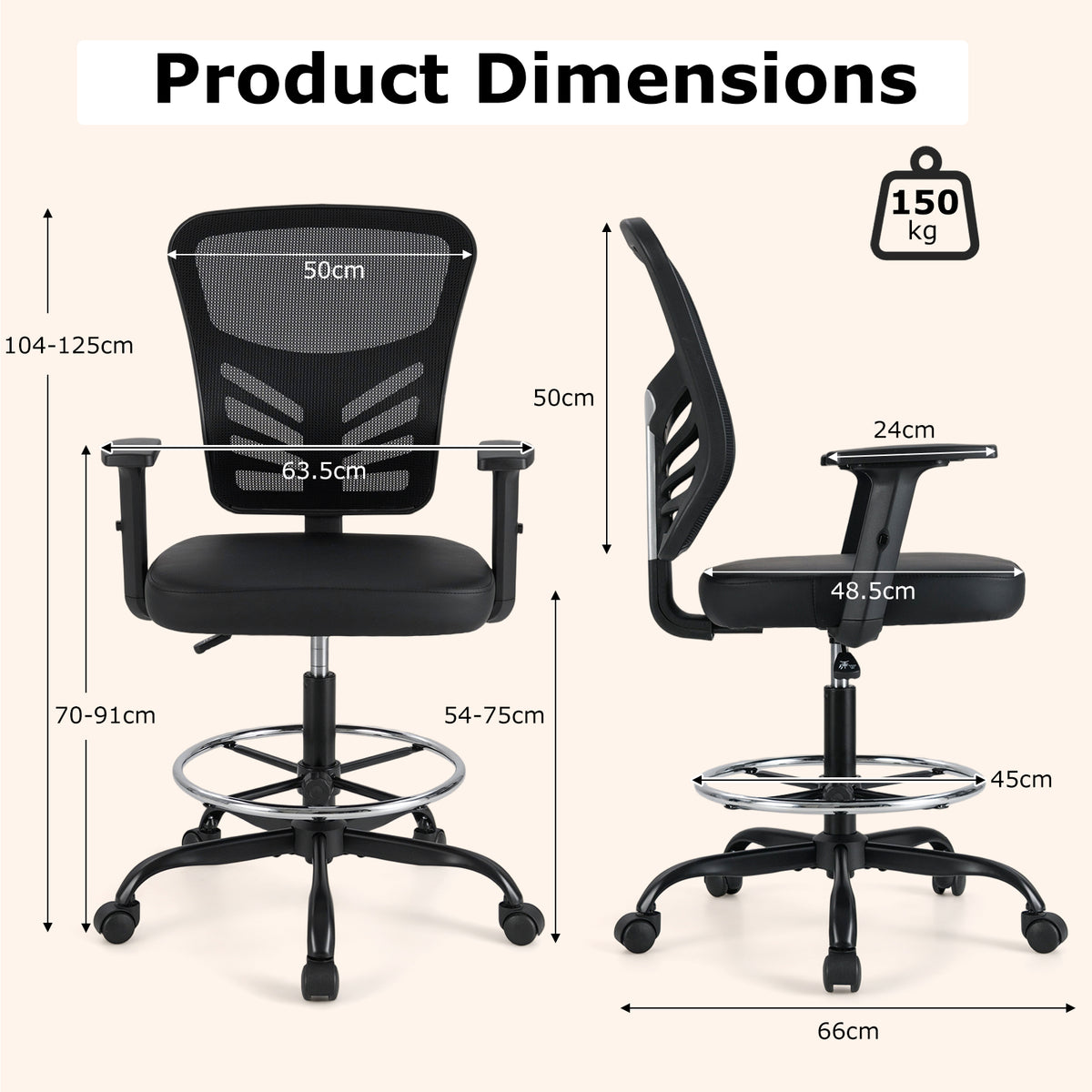 Height-adjustable Drafting Chair Swivel Task Chair Standing Desk Chair