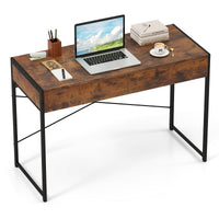 Computer Desk with 2 Drawers, 111cm Study Writing Table w/ Heavy-duty Steel Frame