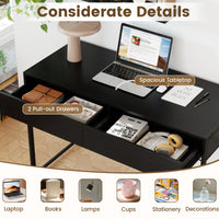 Computer Desk with 2 Drawers, 111cm Study Writing Table w/ Heavy-duty Steel Frame