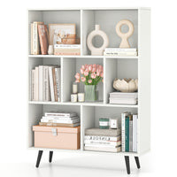 7-Cube Bookcase, Mid Century Modern Storage Organizer with 4 Tapered Metal Legs