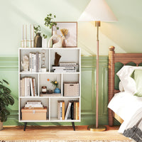 7-Cube Bookcase, Mid Century Modern Storage Organizer with 4 Tapered Metal Legs