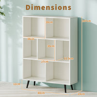 7-Cube Bookcase, Mid Century Modern Storage Organizer with 4 Tapered Metal Legs