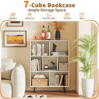 7-Cube Bookcase, Mid Century Modern Storage Organizer with 4 Tapered Metal Legs