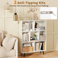 7-Cube Bookcase, Mid Century Modern Storage Organizer with 4 Tapered Metal Legs