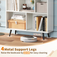 7-Cube Bookcase, Mid Century Modern Storage Organizer with 4 Tapered Metal Legs