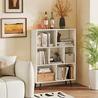 7-Cube Bookcase, Mid Century Modern Storage Organizer with 4 Tapered Metal Legs
