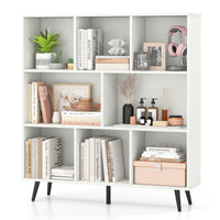 7-Cube Bookcase, Mid Century Modern Storage Organizer with 4 Tapered Metal Legs