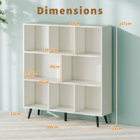 7-Cube Bookcase, Mid Century Modern Storage Organizer with 4 Tapered Metal Legs