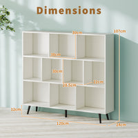 7-Cube Bookcase, Mid Century Modern Storage Organizer with 4 Tapered Metal Legs