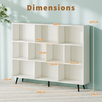7-Cube Bookcase, Mid Century Modern Storage Organizer with 4 Tapered Metal Legs