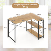 Giantex L-Shaped Desk 120 cm Writing Study Laptop Desk with Adjustable Storage Shelves