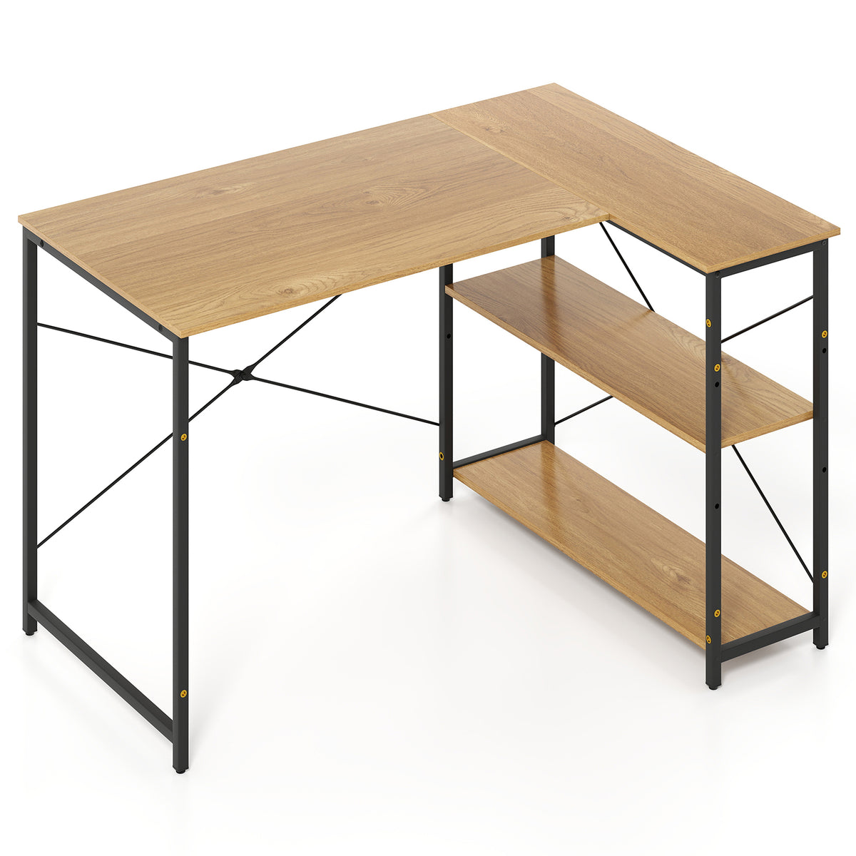 Giantex L-Shaped Desk 120 cm Writing Study Laptop Desk with Adjustable Storage Shelves