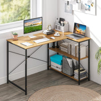 Giantex L-Shaped Desk 120 cm Writing Study Laptop Desk with Adjustable Storage Shelves