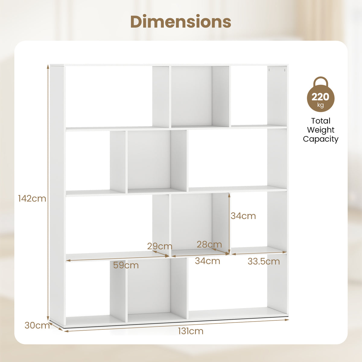 4-Tier Open Shelf Bookcase with 12 Storage Compartments