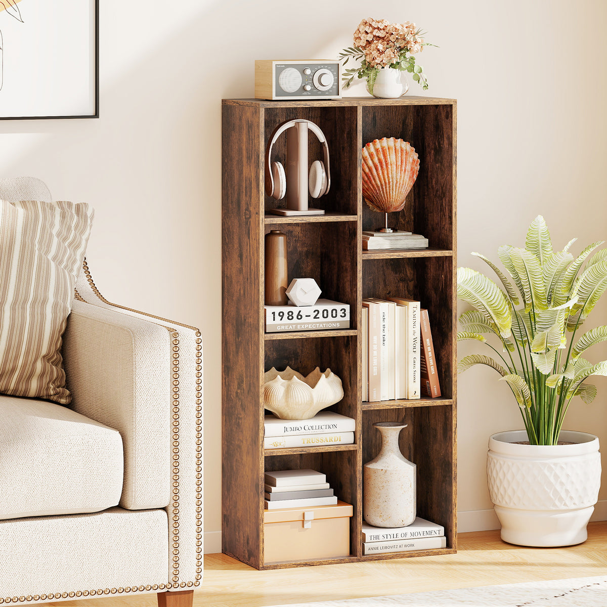 7-Cube Bookcase, Vertical or Horizontal Freestanding Bookshelf with 7 Compartments