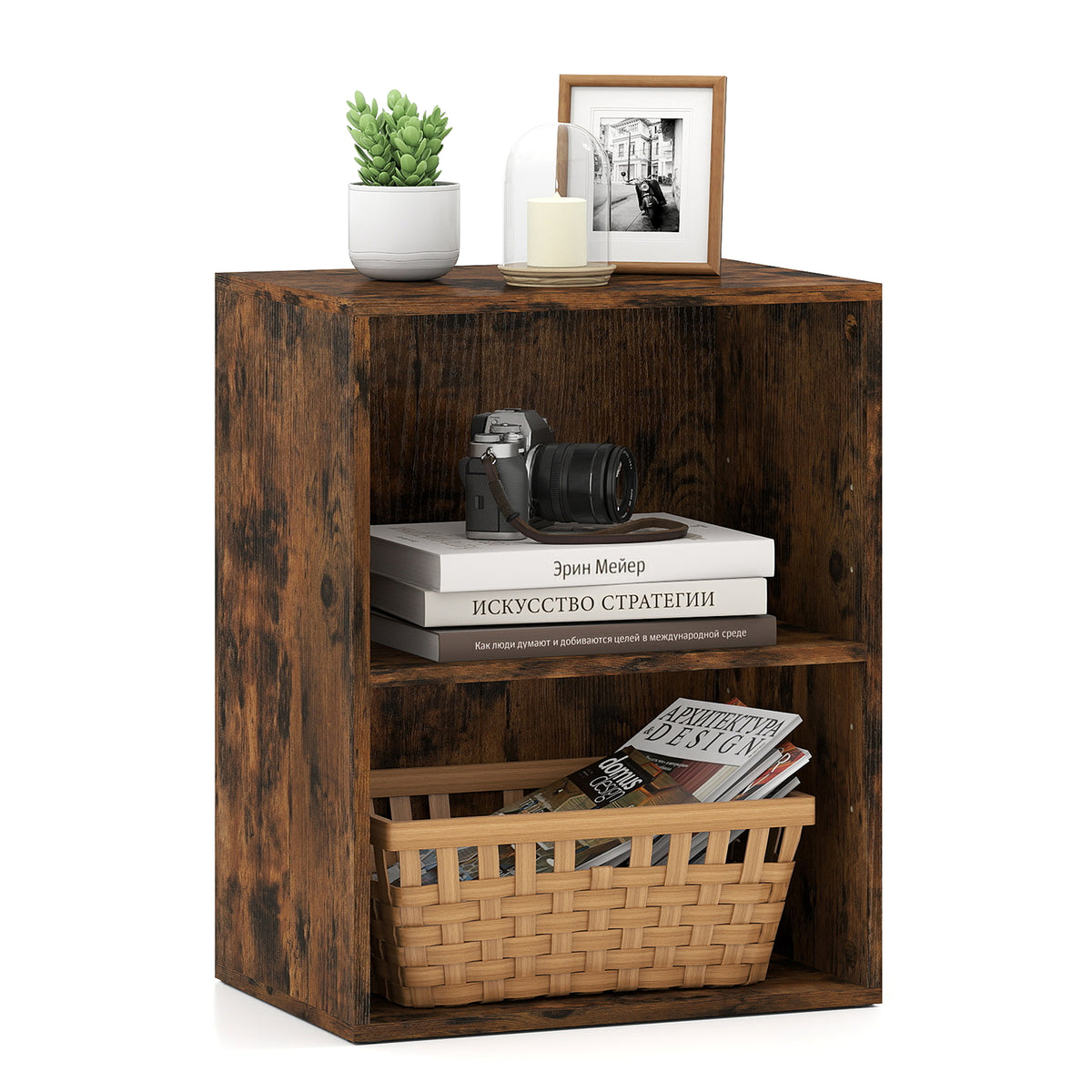 2-Cube Bookcase, Floor Standing Open Bookshelf w/ 5-Position Adjustable Shelf, Modern Display Shelf, Cubby Storage Organizer