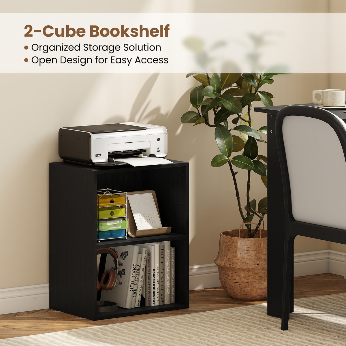 2-Cube Bookcase, Floor Standing Open Bookshelf w/ 5-Position Adjustable Shelf, Modern Display Shelf, Cubby Storage Organizer