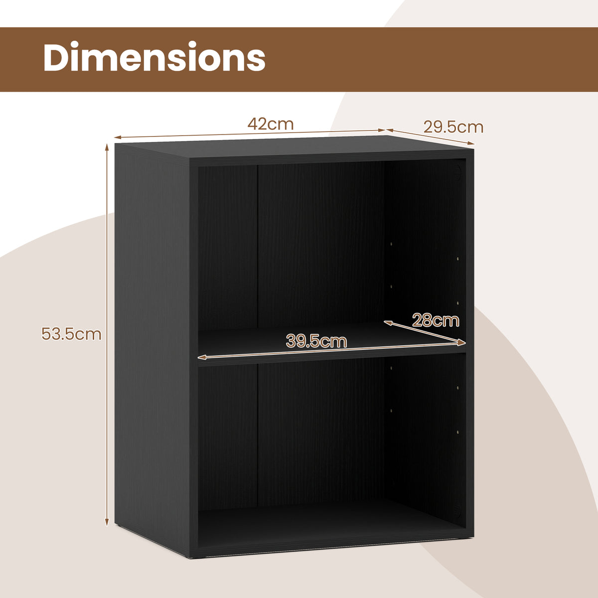 2-Cube Bookcase, Floor Standing Open Bookshelf w/ 5-Position Adjustable Shelf, Modern Display Shelf, Cubby Storage Organizer