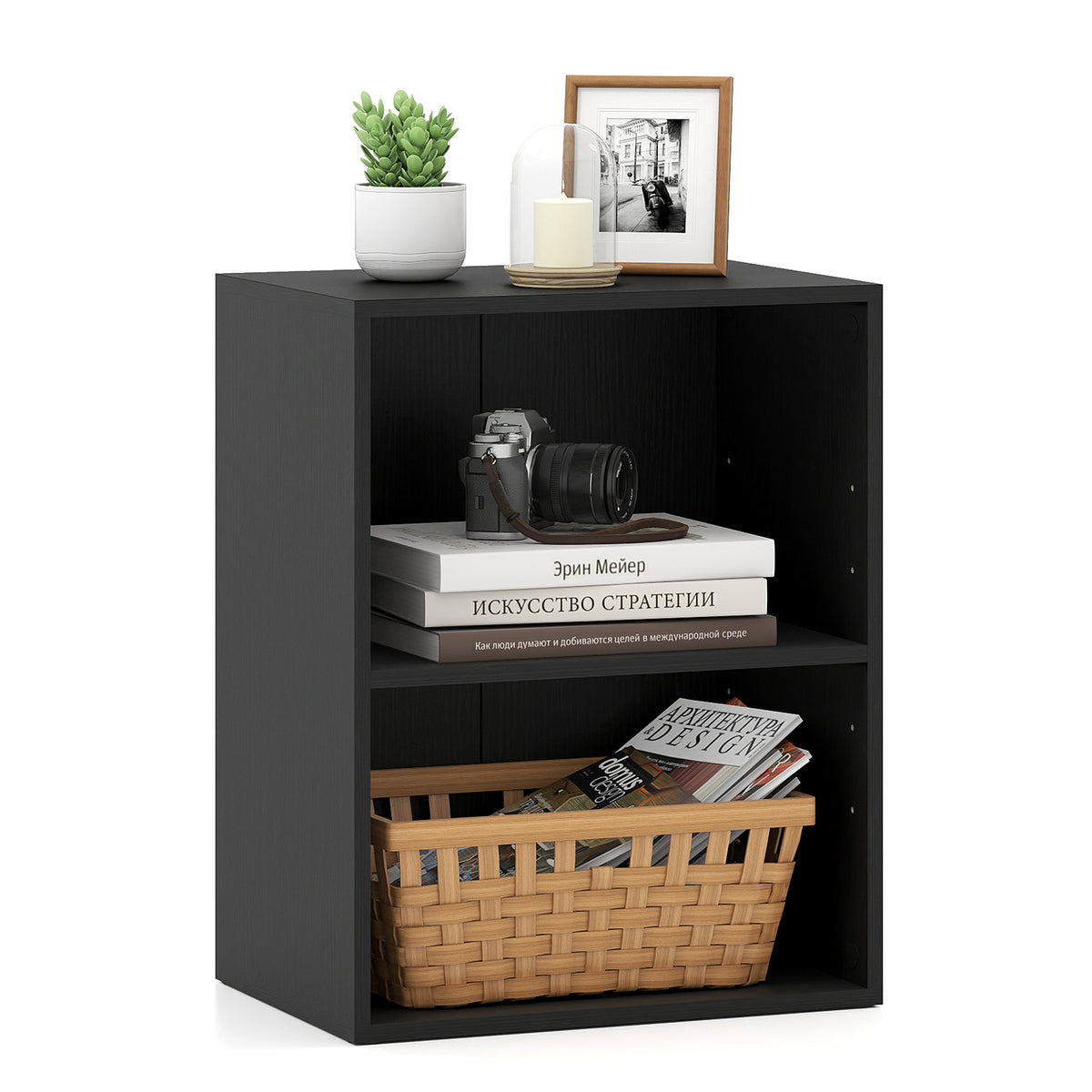 2-Cube Bookcase, Floor Standing Open Bookshelf w/ 5-Position Adjustable Shelf, Modern Display Shelf, Cubby Storage Organizer