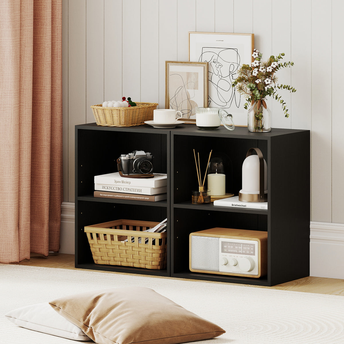 2-Cube Bookcase, Floor Standing Open Bookshelf w/ 5-Position Adjustable Shelf, Modern Display Shelf, Cubby Storage Organizer
