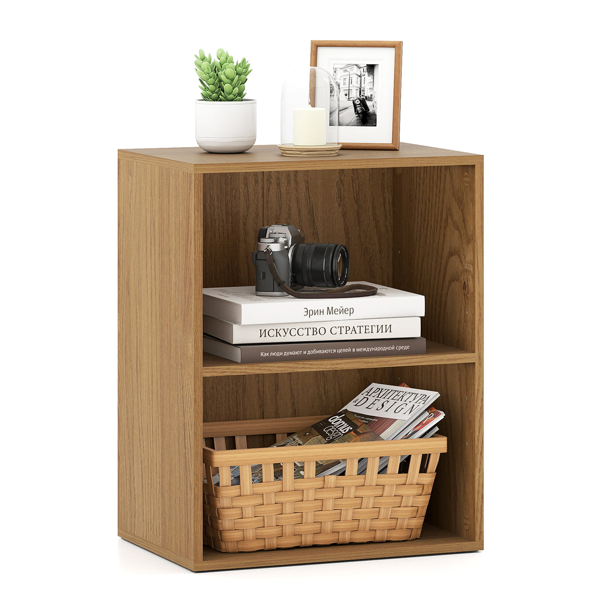 2-Cube Bookcase, Floor Standing Open Bookshelf w/ 5-Position Adjustable Shelf, Modern Display Shelf, Cubby Storage Organizer