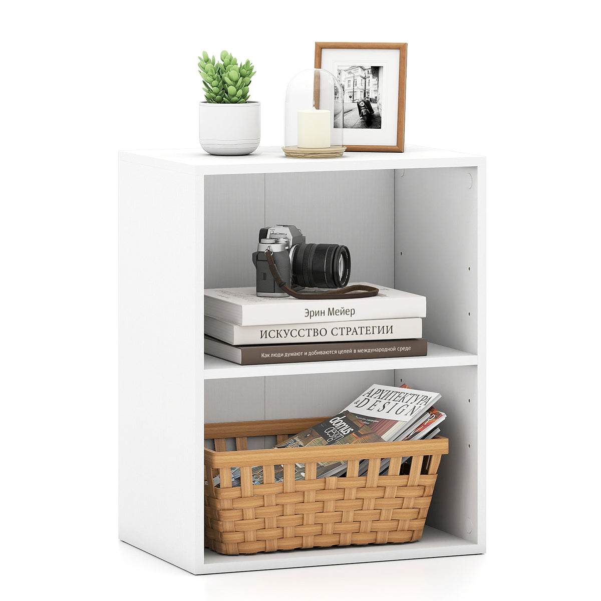 2-Cube Bookcase, Floor Standing Open Bookshelf w/ 5-Position Adjustable Shelf, Modern Display Shelf, Cubby Storage Organizer
