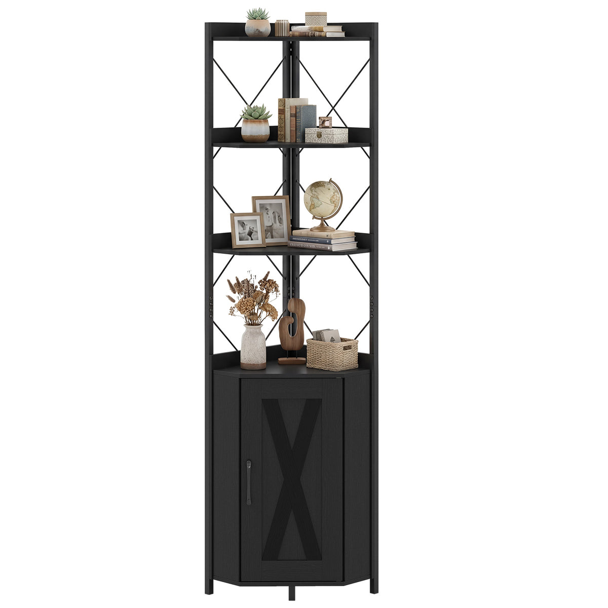 Giantex 6-Tier Corner Shelf, Standing Bookcase Bookshelf with 5-Level Adjustable Shelf & Anti-Tipping Kits
