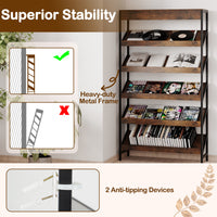 6 Tier Bookshelf, 161 cm Tall Freestanding Slant Display Shelf