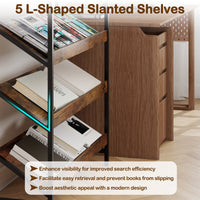 6 Tier Bookshelf, 161 cm Tall Freestanding Slant Display Shelf