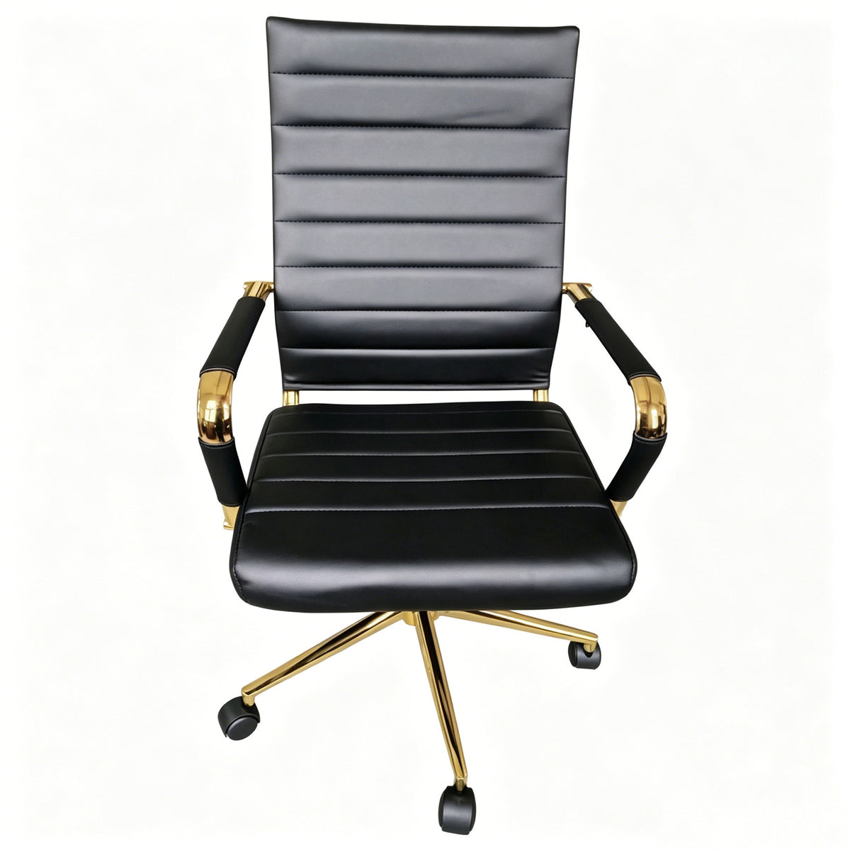 Ribbed PU Leather Office Chair with Armrests and Reclining Backrest