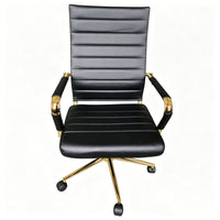 Ribbed PU Leather Office Chair with Armrests and Reclining Backrest